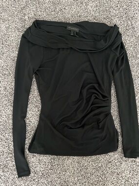 Donna Karan Black Long Sleeve Draped Cowl Neck Top